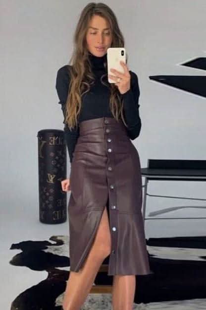 New autumn PU leather high waist skirt - Front View