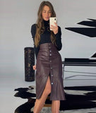 New autumn PU leather high waist skirt