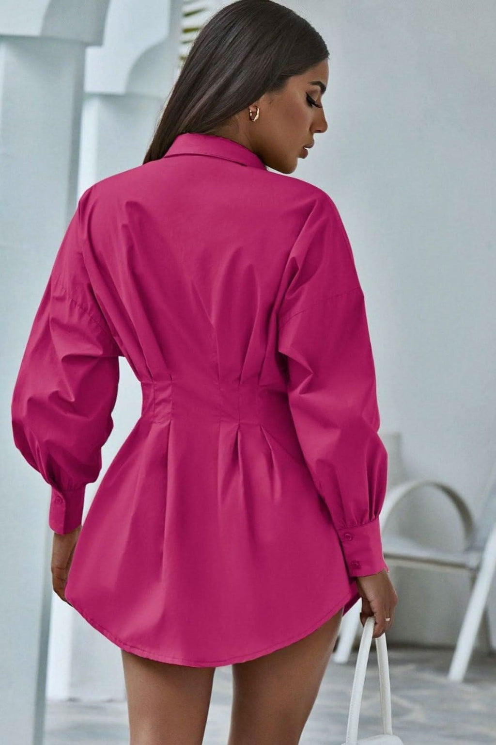 Pleated Rose Red shirt dress - Detail