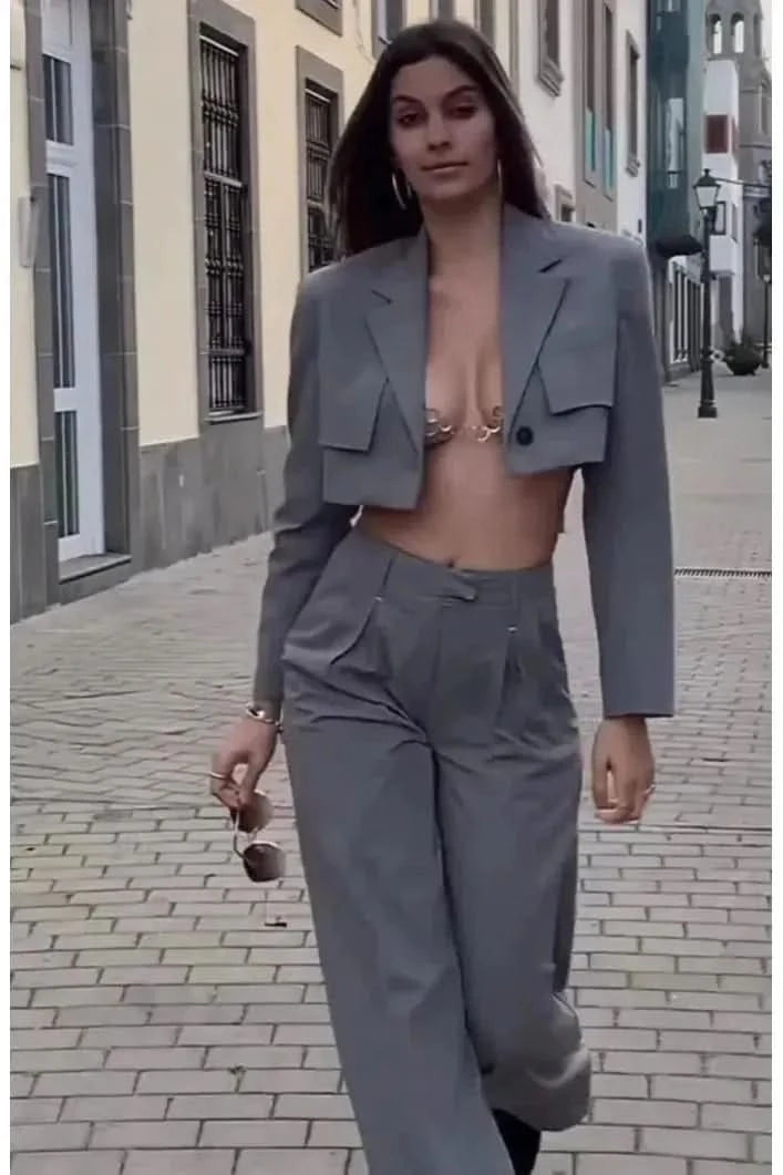 Pant and short shirt with chain suit - Front View