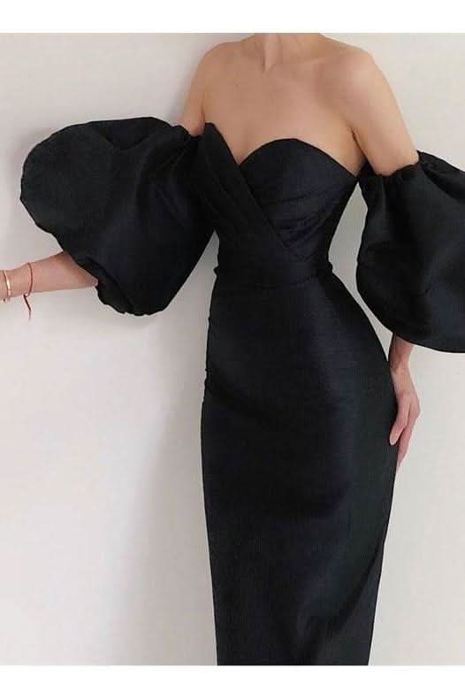Shoulder-wrapped chest puff sleeve dress - The Woman Concept