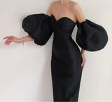 Shoulder-wrapped chest puff sleeve dress - The Woman Concept