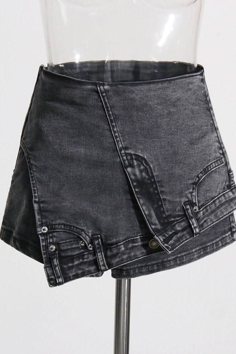 Denim stitching irregular washed old skirt - Image 4