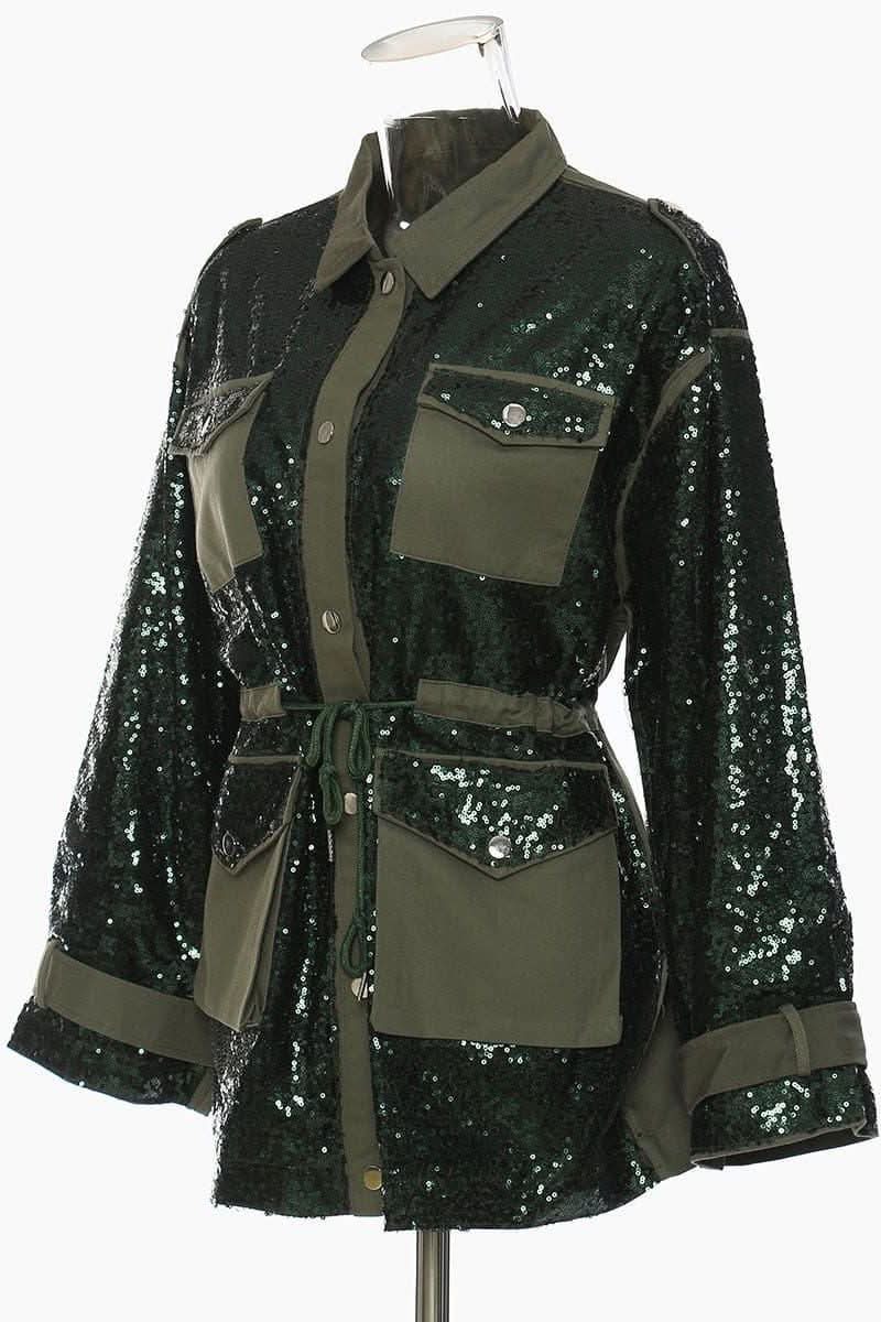 Sequin stitching tooling baseball jacket - Side View