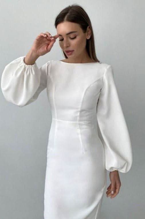 Lantern sleeves bag hip slim mid dress - Front View