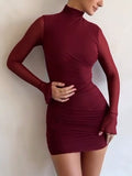 Sexy high-neck flared long-sleeved dress
