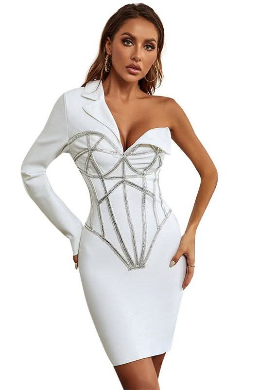 One-shoulder diamond-encrusted party dress - Image 5