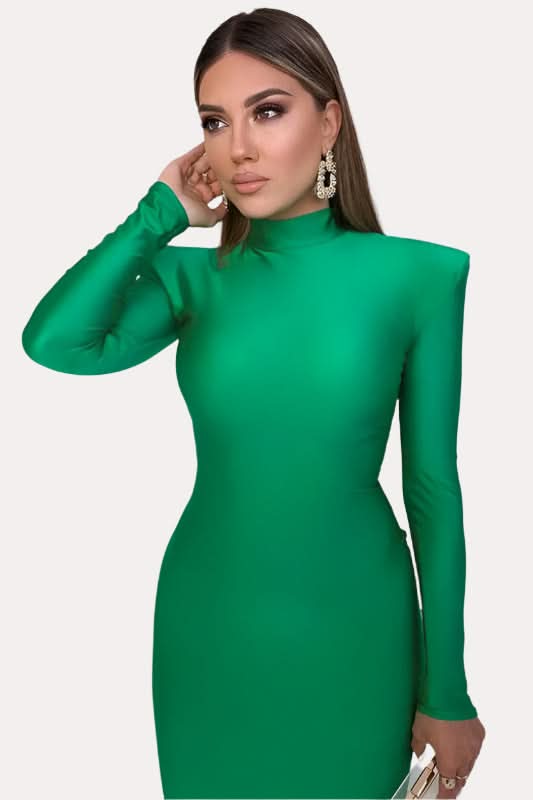 Round neck slim long-sleeved dress - Front View