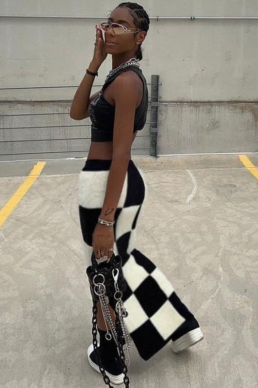 High waist slim slit bag hip checkerboard skirt - Image 4