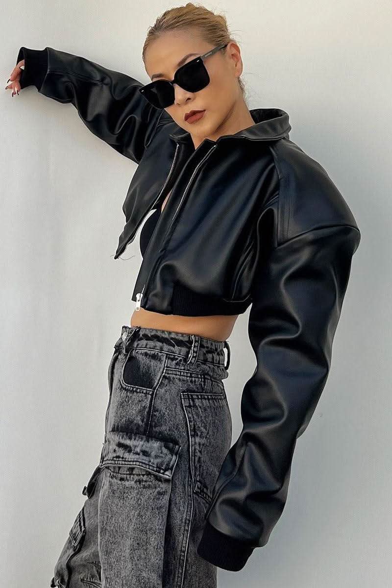 American Black motorcycle style short jacket - Detail