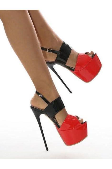 American style red and black 16CM stiletto buckle sandals - Front View