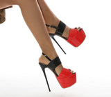 American style red and black 16CM stiletto buckle sandals