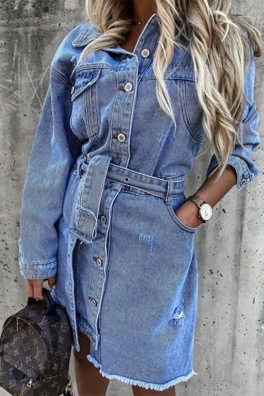 Denim belt pocket slim dress - Detail