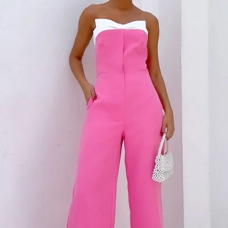 Pink sleeveless tube top loose wide-leg jumpsuit - Image 4