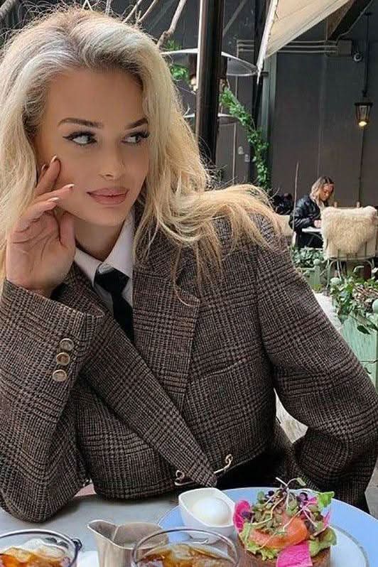 Jacket slit bag hip skirt plaid suit - Detail