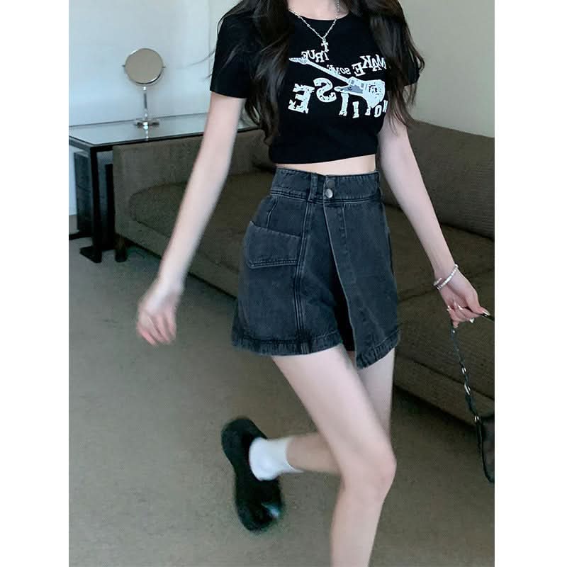 Irregular denim retro slim skirt - Image 5
