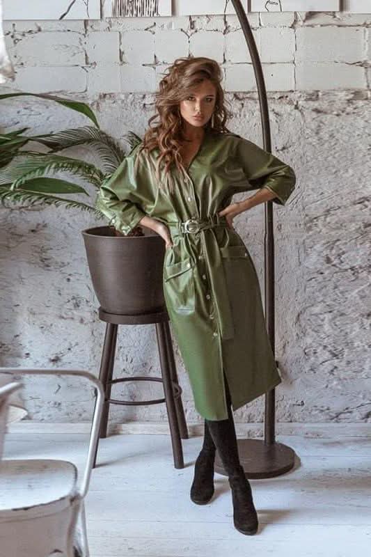 PU leather long dress.