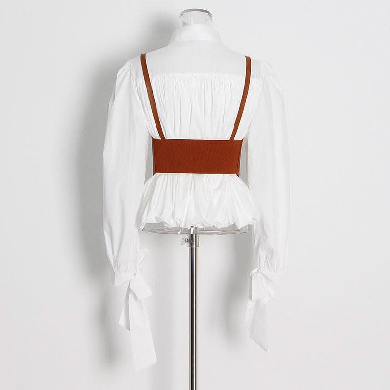 Lace-up design strap waist seal waist shirt - Image 4