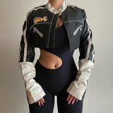Short motorcycle PU leather jacket