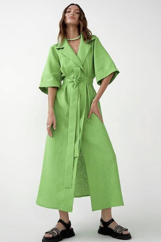 Cotton and linen long skirt A-line maxi dress - Front View