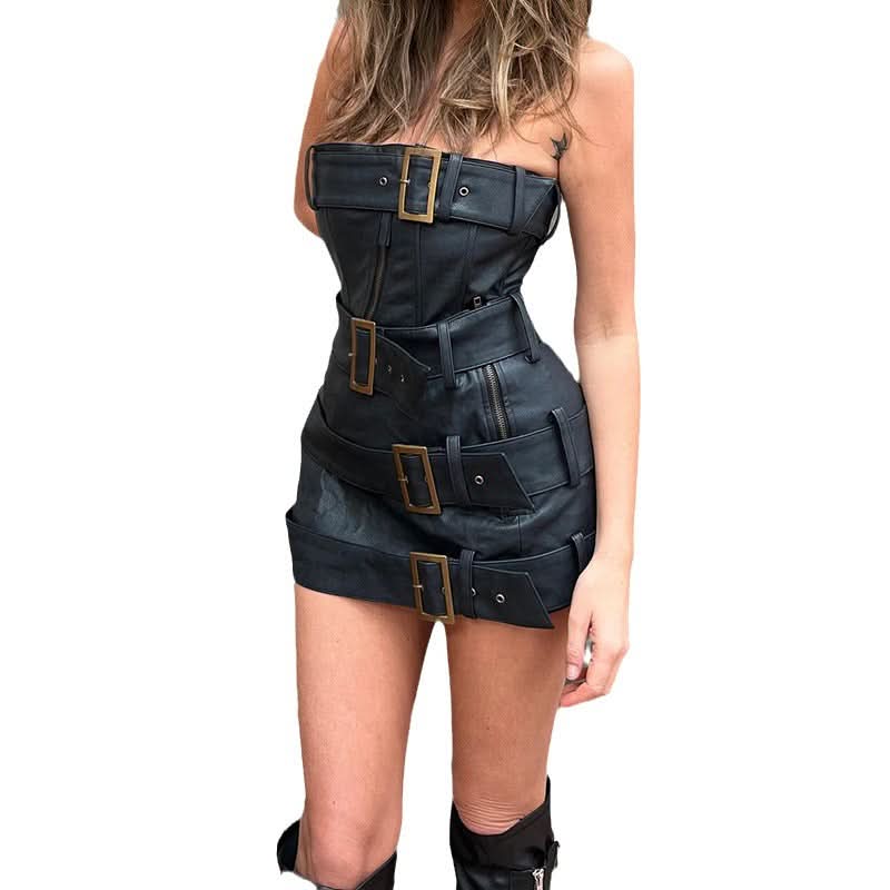 Street Leather Punk Style IrregularTwo-piece Set - Image 5