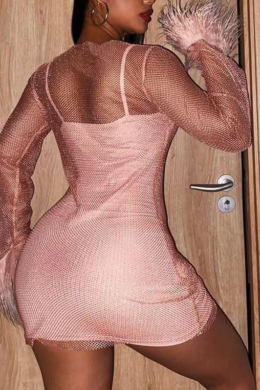 Transparent Mesh Long Sleeve Dress - Image 4