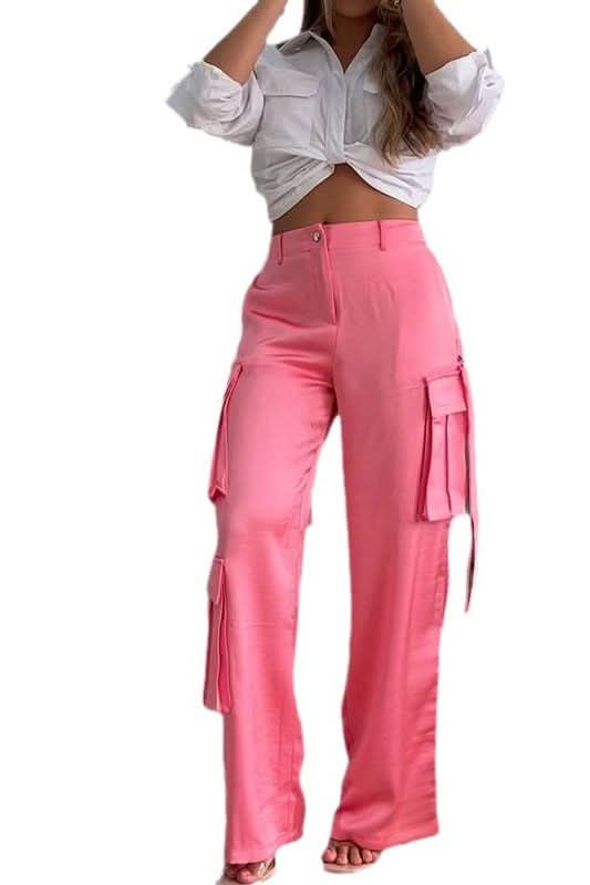Pink parachute pants and white short shirt - Image 5