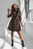 Straps button roll sleeve casual dress.