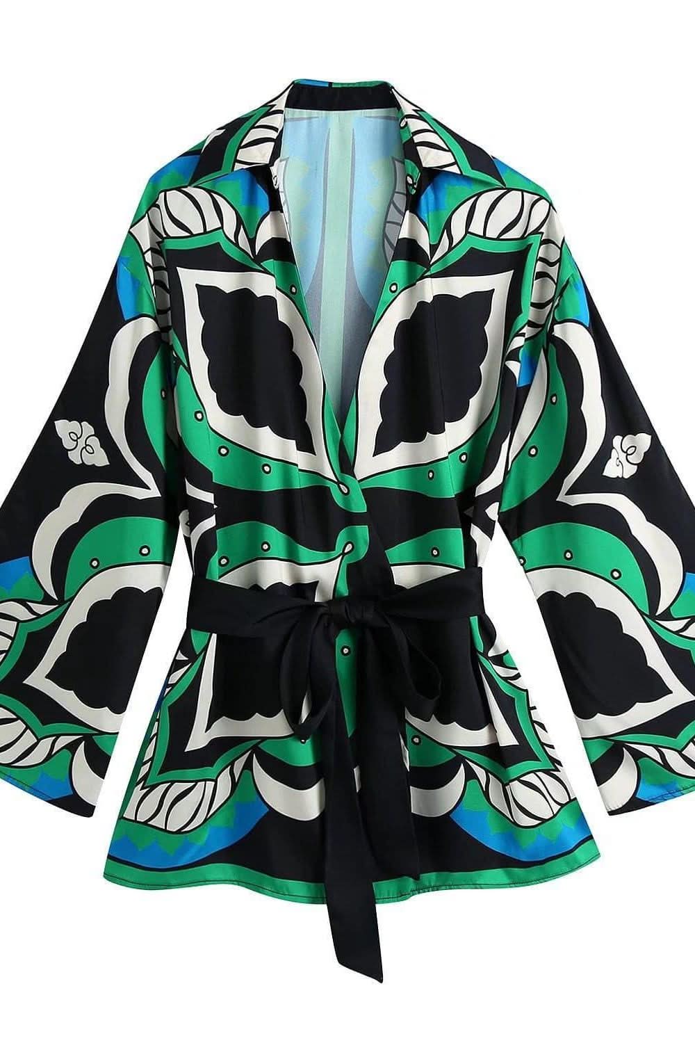 Bermuda print three-piece long-sleeved shirt loose suit - Image 4