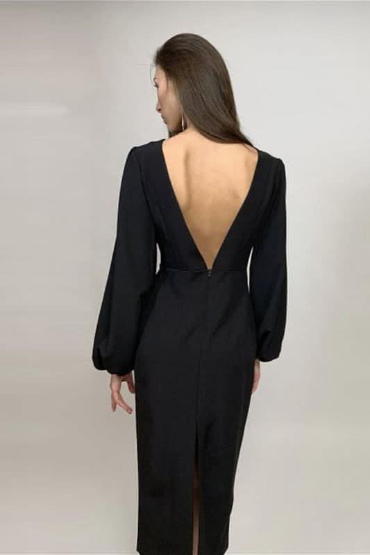 Lantern sleeves bag hip slim mid dress - Image 6