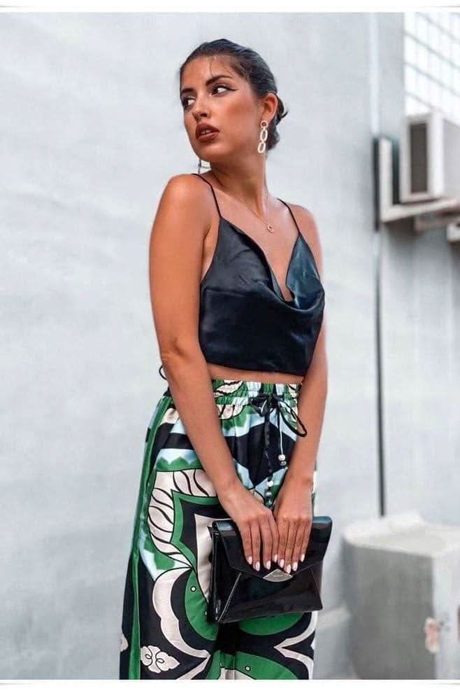 Bermuda print long loose pants - Detail