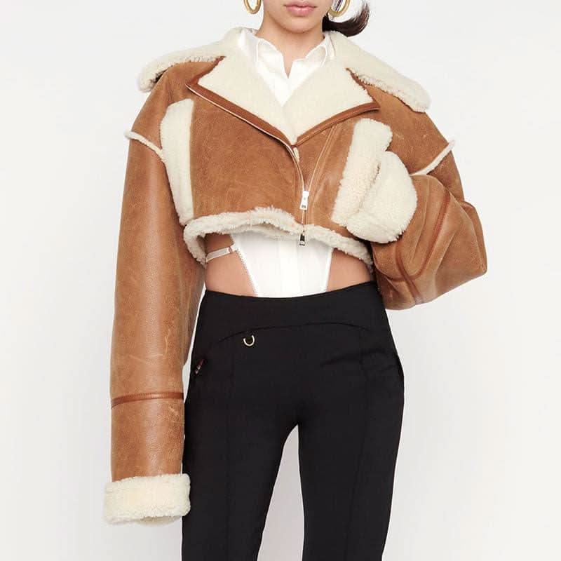 Top Tide Lambswool Short Fur Jacket - Front View