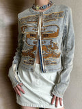 American retro embroidered denim jacket