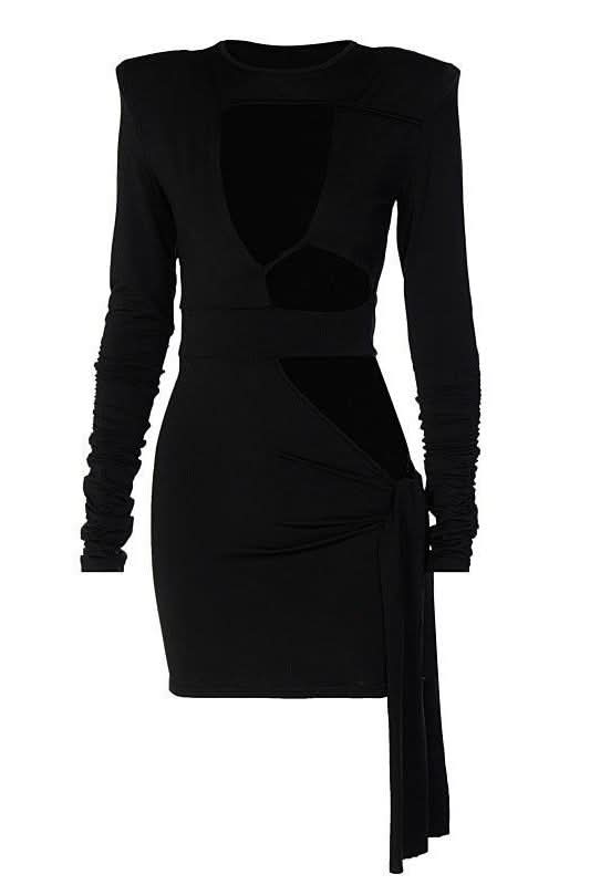 Hollow stitching shoulder pad dress - Image 6