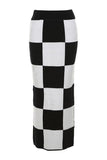 High waist slim slit bag hip checkerboard skirt.