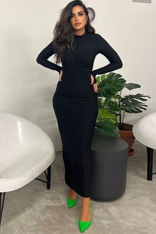 Elegant Long Sleeves Simple Slit Dress for Every Occasion – The Woman  Concept