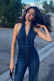 retro style slim denim jumpsuit