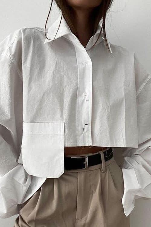 Cropped navel short white shirt - Front View