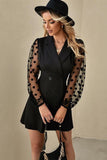 Stitching Polka-Dot Mesh Black Dress