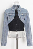 Two-piece set black and white stitching denim jacket + Pants.