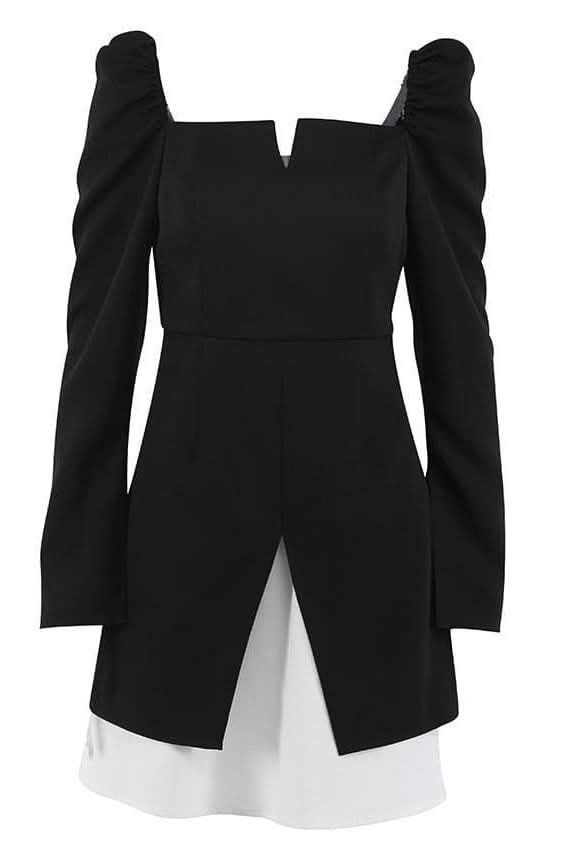 Puff sleeves square neck slits dress - Image 6