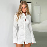 White slim waist shirt dress