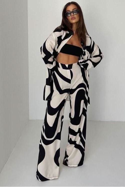 Two Piece Printed Wide Leg Pants and shirt - Side View