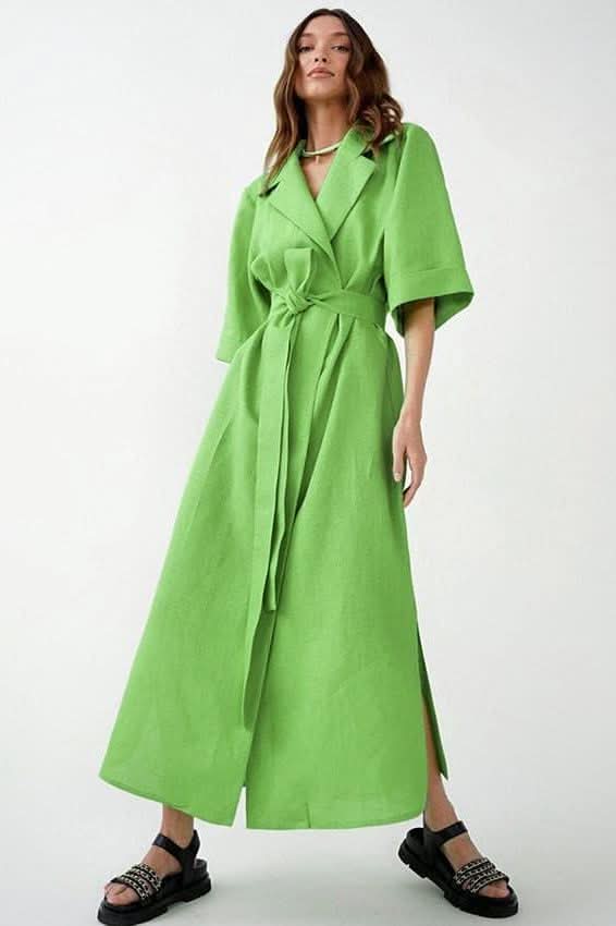 Cotton and linen long skirt A-line maxi dress - Detail