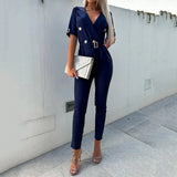 V Neck Belted Metal Suit