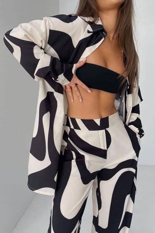 Two Piece Printed Wide Leg Pants and shirt - Detail