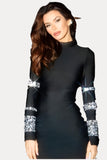 Diamond black high collar long sleeve tight dress