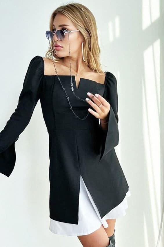 Puff sleeves square neck slits dress - Image 4