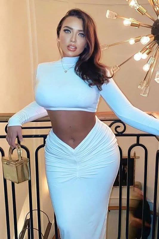 Casual Long Sleeve Stand Collar Long Skirt Suit - Detail