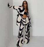 Two Piece Printed Wide Leg Pants and shirt.